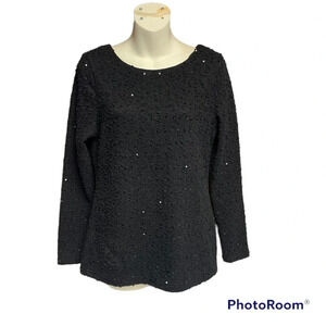 Jennifer Lopez size Medium deep back V long sleeve top some sequin sparklles